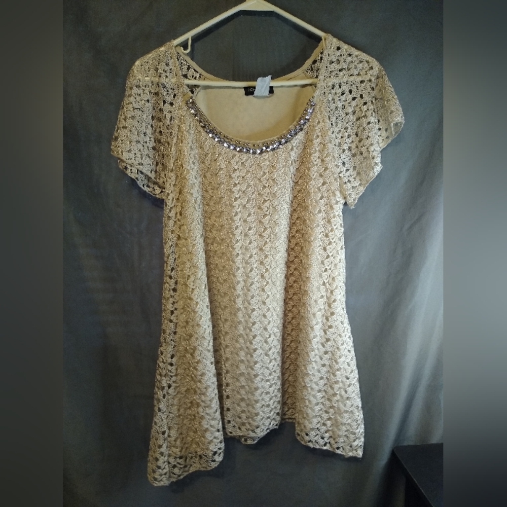 Brittany Black White Embellished Gemmed  Lace Top